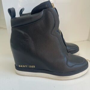 DKNY Leather Wedge Sneakers